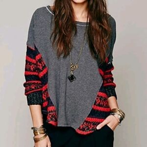 Free People Beautiful Sinner Pullover Sweater Black Red And Grey. Alpaca Blend.
